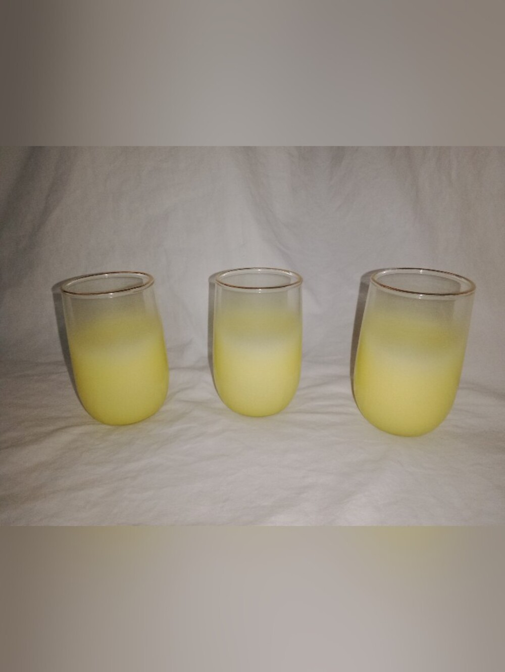 Vintage Blendo Yellow Frosted Juice Glasses Mid Century Set Of 3 MCM Drinkware